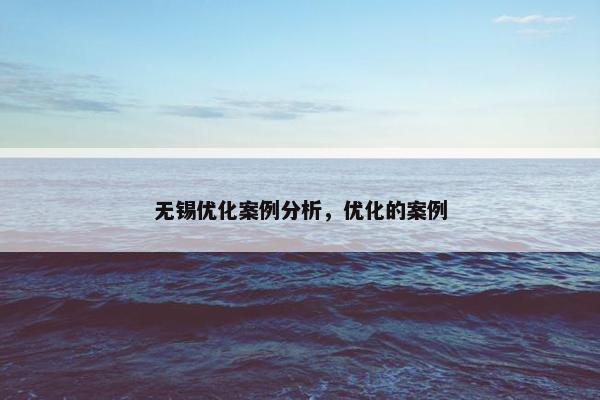 无锡优化案例分析，优化的案例