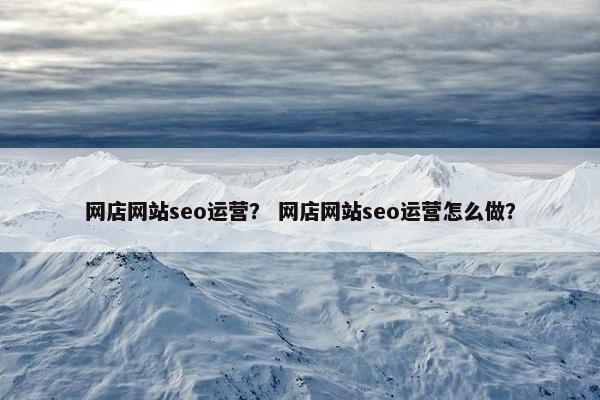 网店网站seo运营？ 网店网站seo运营怎么做？