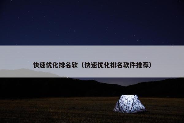 快速优化排名软（快速优化排名软件推荐）
